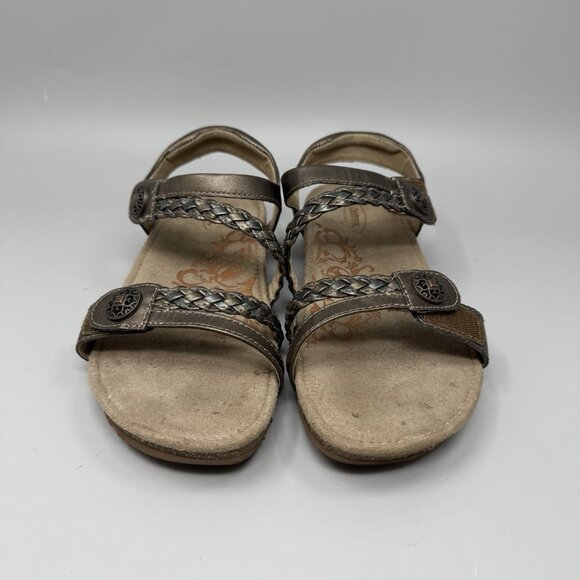 Aetrex Jillian Braided Quarter Strap Sandals Size 8 Bronze Open Toe Hook Loop - Picture 4 of 9
